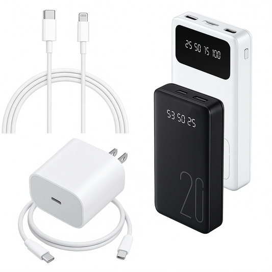 Family Charging Kit – 2 Cables + Plug + 20k Power Bank